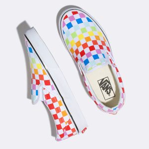 Vans Bayan Kaykay Ayakkabısı Checkerboard Slip-On Renkli Beyaz | 69882-212